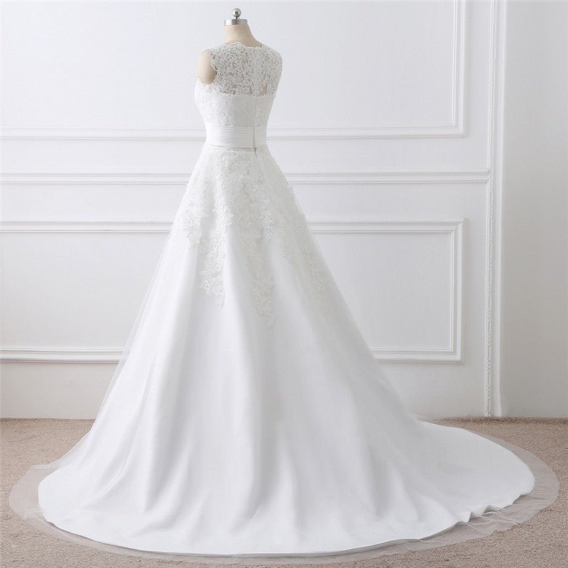 Two-piece White Wedding Dress With Round Neck And Elegant - RICALOUX