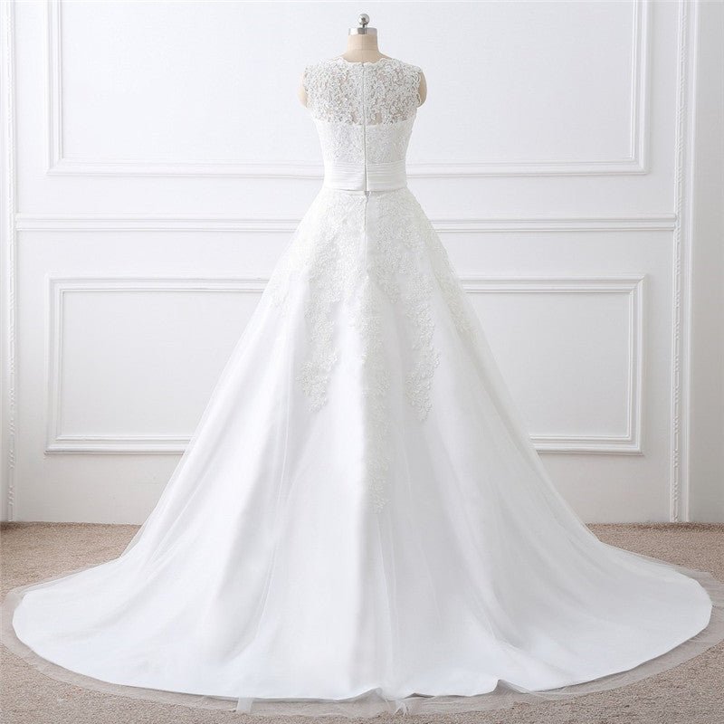 Two-piece White Wedding Dress With Round Neck And Elegant - RICALOUX