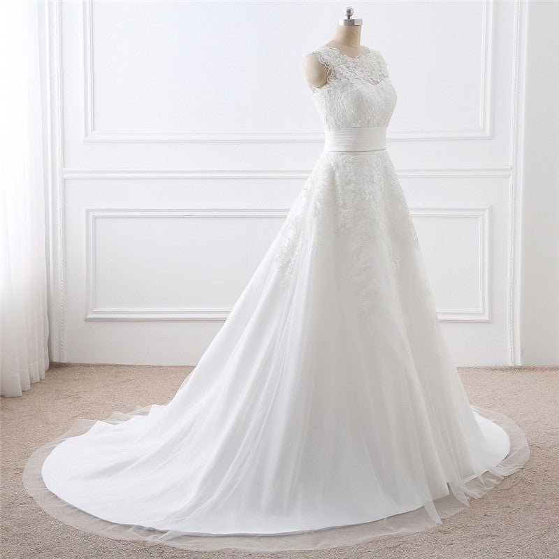 Two-piece White Wedding Dress With Round Neck And Elegant - RICALOUX