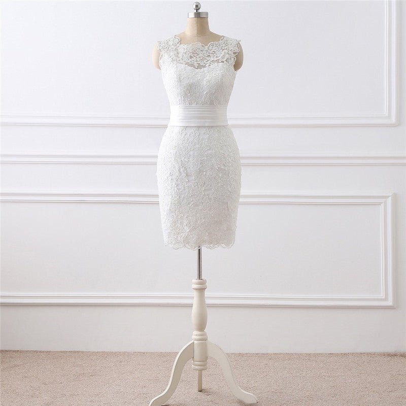 Two-piece White Wedding Dress With Round Neck And Elegant - RICALOUX