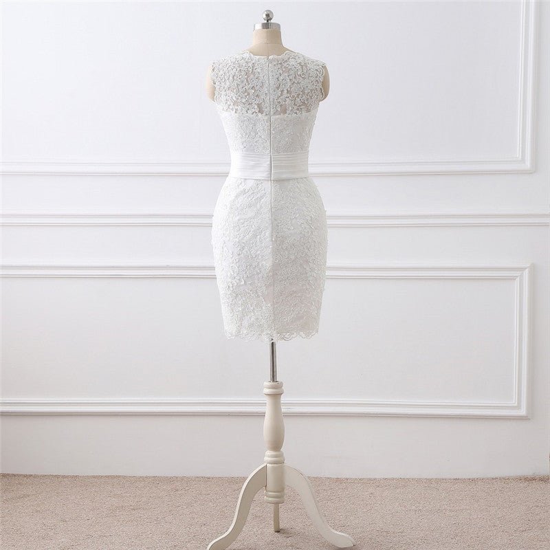 Two-piece White Wedding Dress With Round Neck And Elegant - RICALOUX