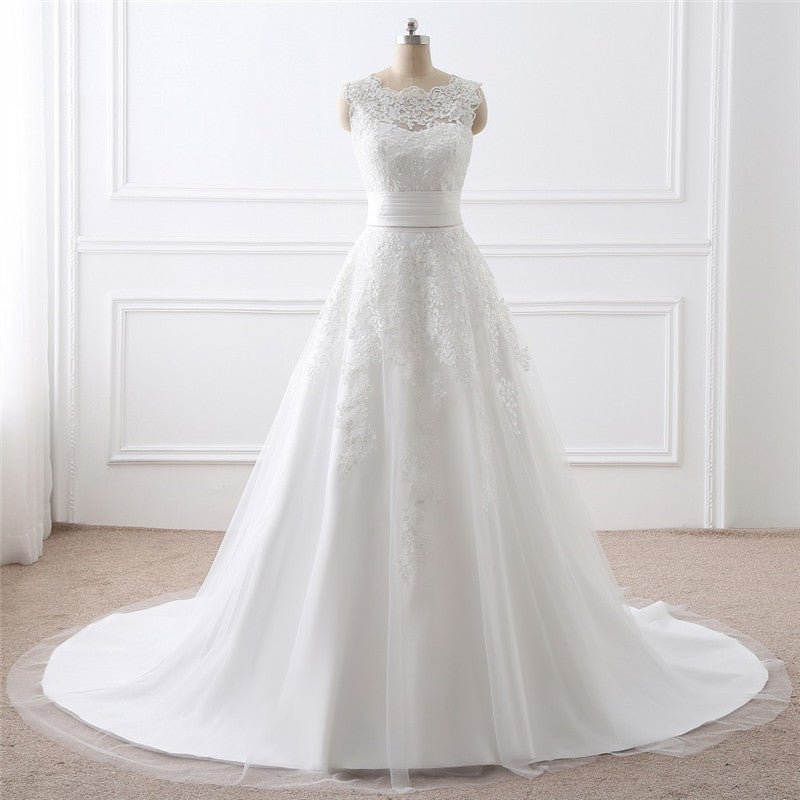 Two-piece White Wedding Dress With Round Neck And Elegant - RICALOUX