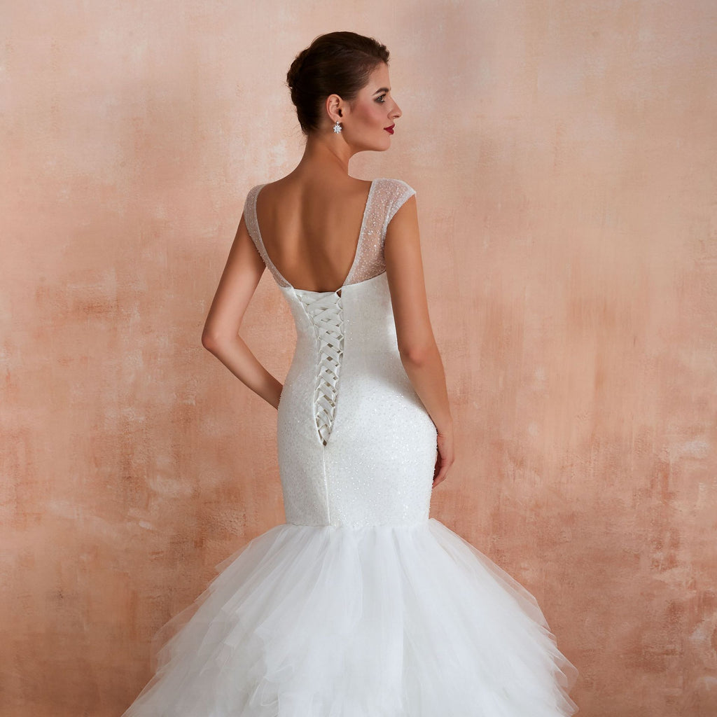 New Fishtail Skirt Wedding Dress Big Tail Bride Female Lead Yarn Mermaid Waist Backless V-Neck Customization - RICALOUX