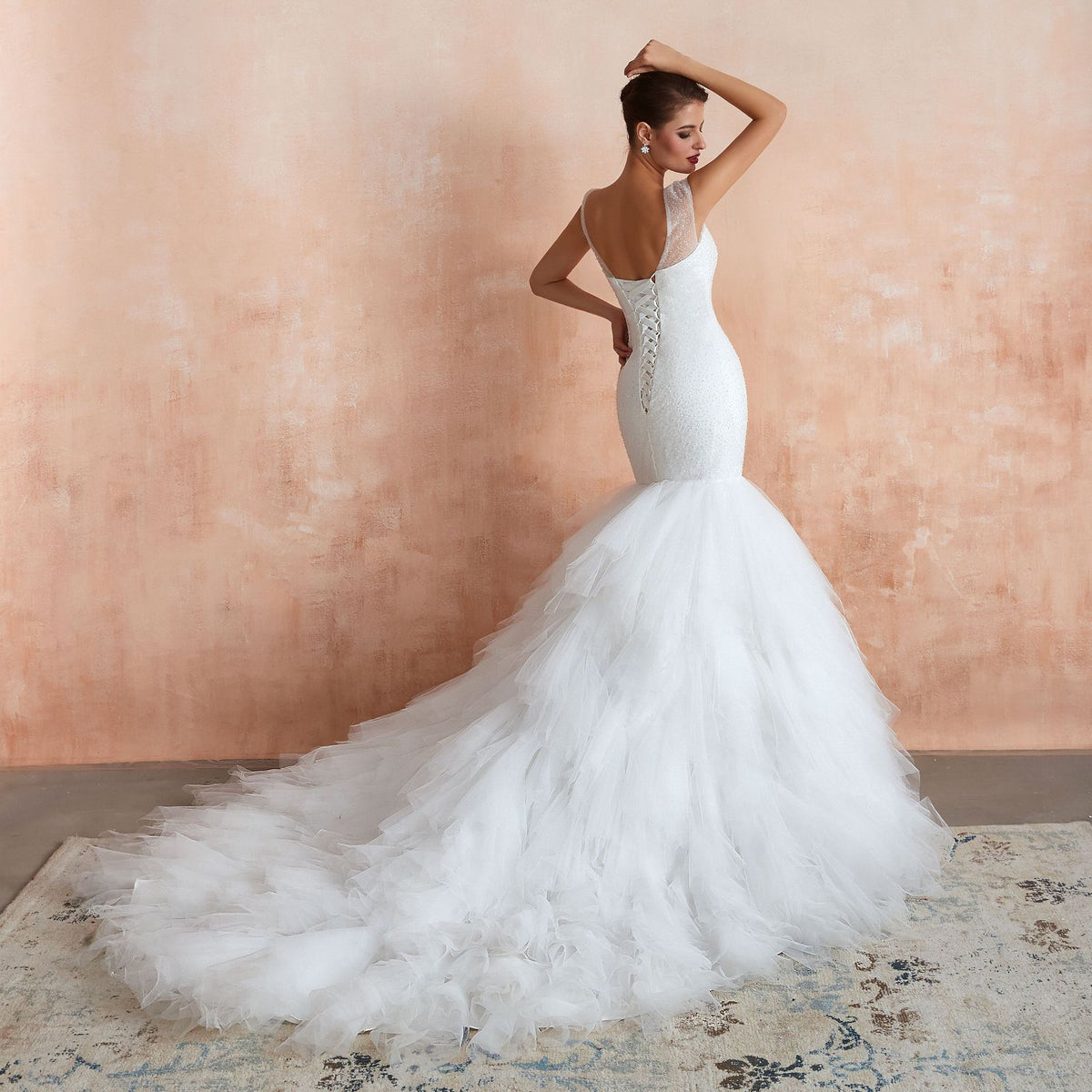 New Fishtail Skirt Wedding Dress Big Tail Bride Female Lead Yarn Mermaid Waist Backless V-Neck Customization - RICALOUX
