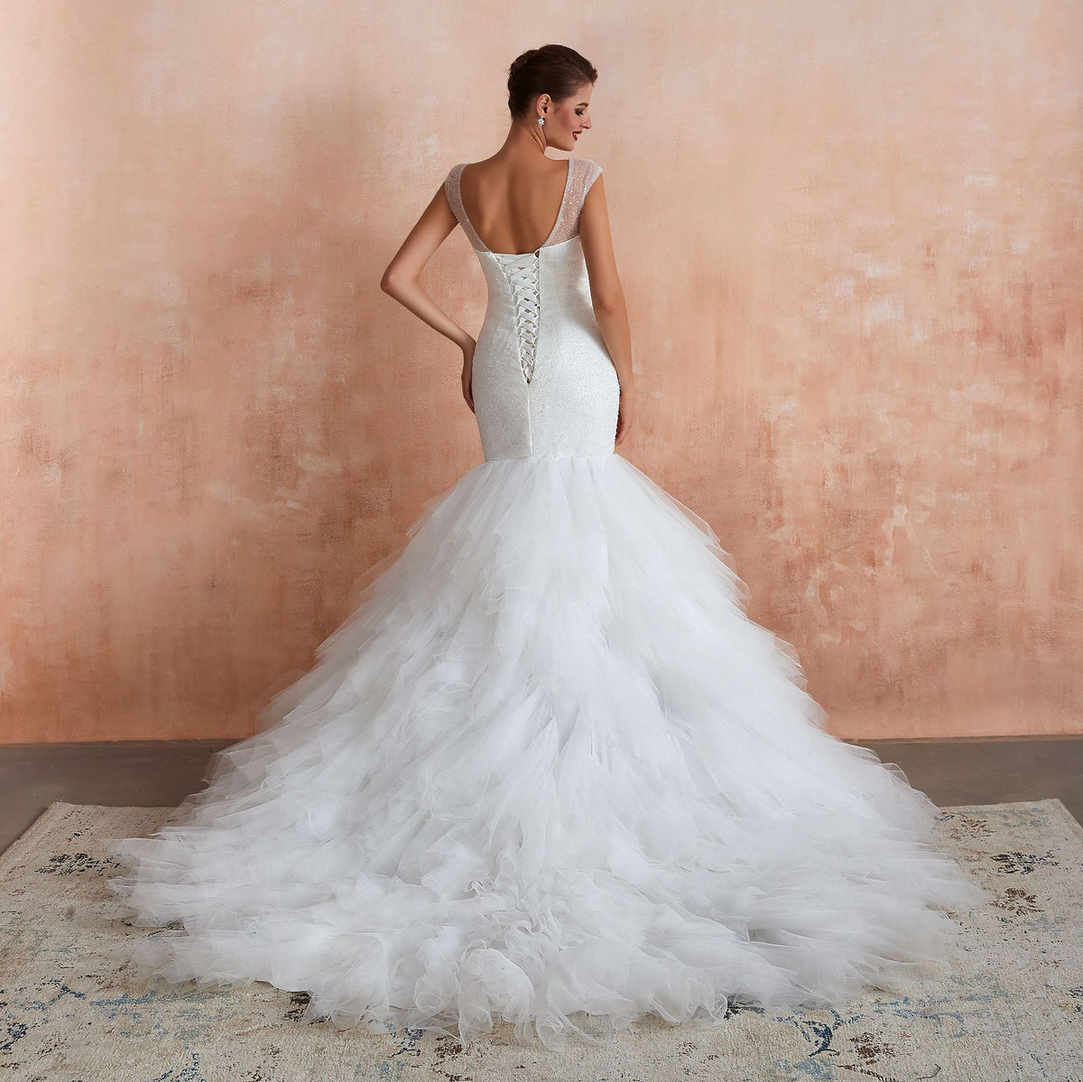 New Fishtail Skirt Wedding Dress Big Tail Bride Female Lead Yarn Mermaid Waist Backless V-Neck Customization - RICALOUX