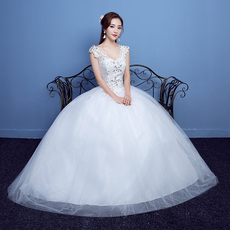 Red Double Shoulder Diamond Lace Wedding Dress - RICALOUX
