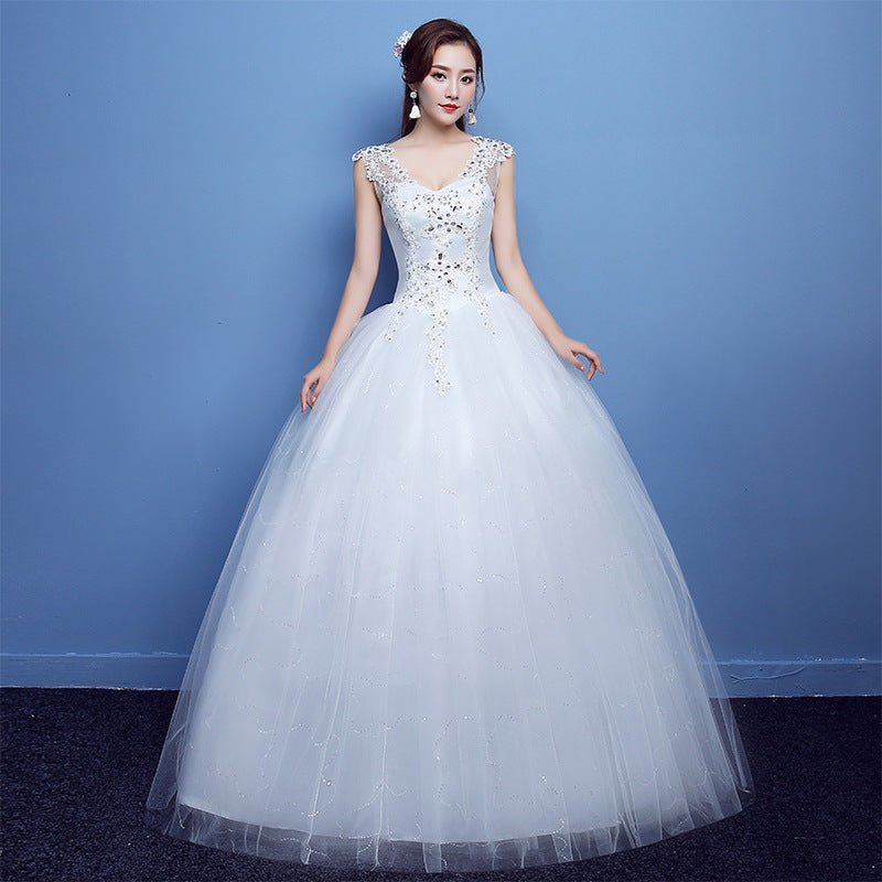 Red Double Shoulder Diamond Lace Wedding Dress - RICALOUX