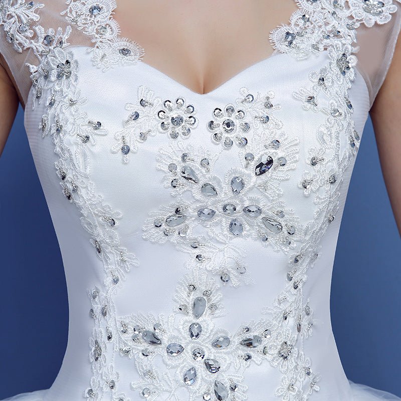 Red Double Shoulder Diamond Lace Wedding Dress - RICALOUX