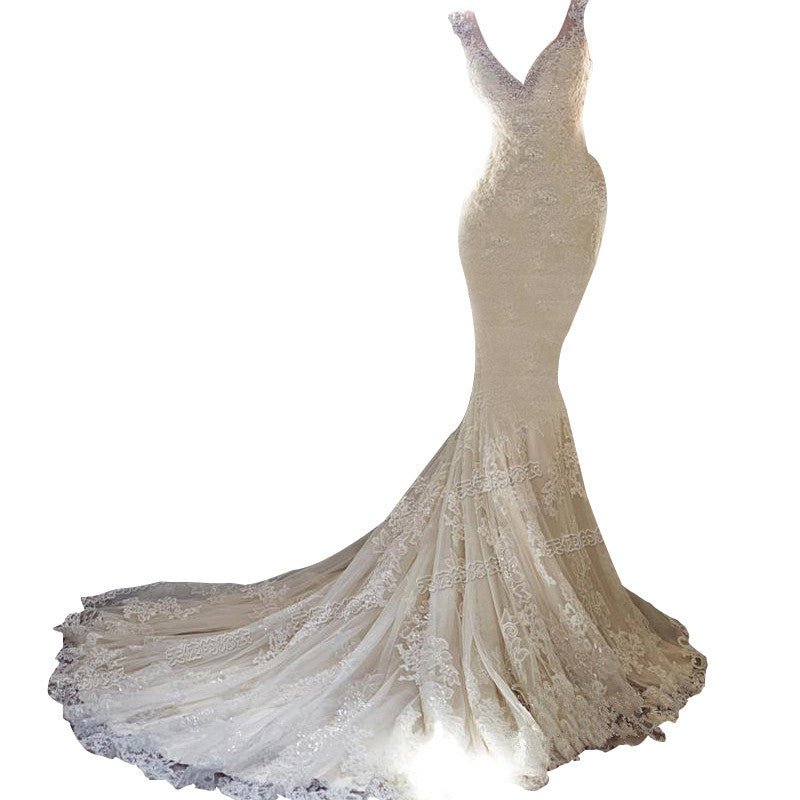 Sexy Halter Brigade Shooting Seaside Beach Location Mermaid Tail Light Wedding Dress - RICALOUX