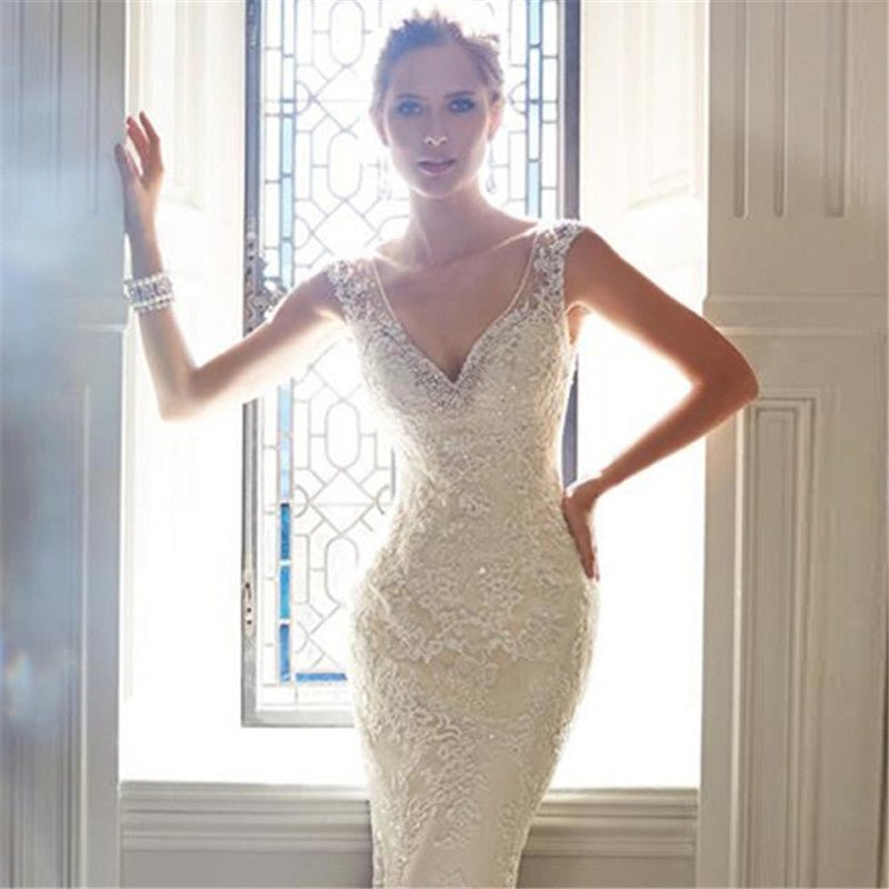 Sexy Halter Brigade Shooting Seaside Beach Location Mermaid Tail Light Wedding Dress - RICALOUX