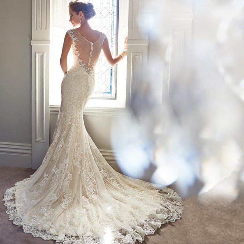 Sexy Halter Brigade Shooting Seaside Beach Location Mermaid Tail Light Wedding Dress - RICALOUX