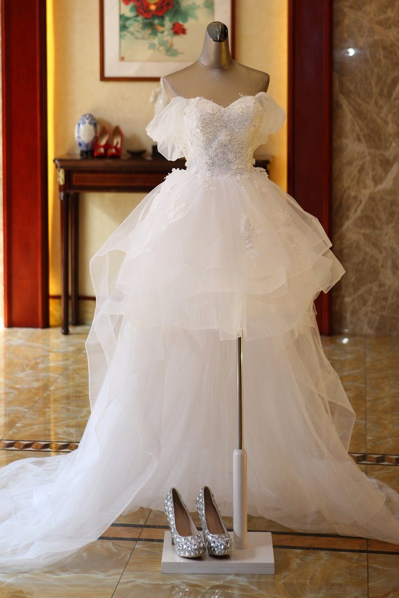 The Bride'S Wedding Dress With Long Tail In Front Of The Studio - RICALOUX