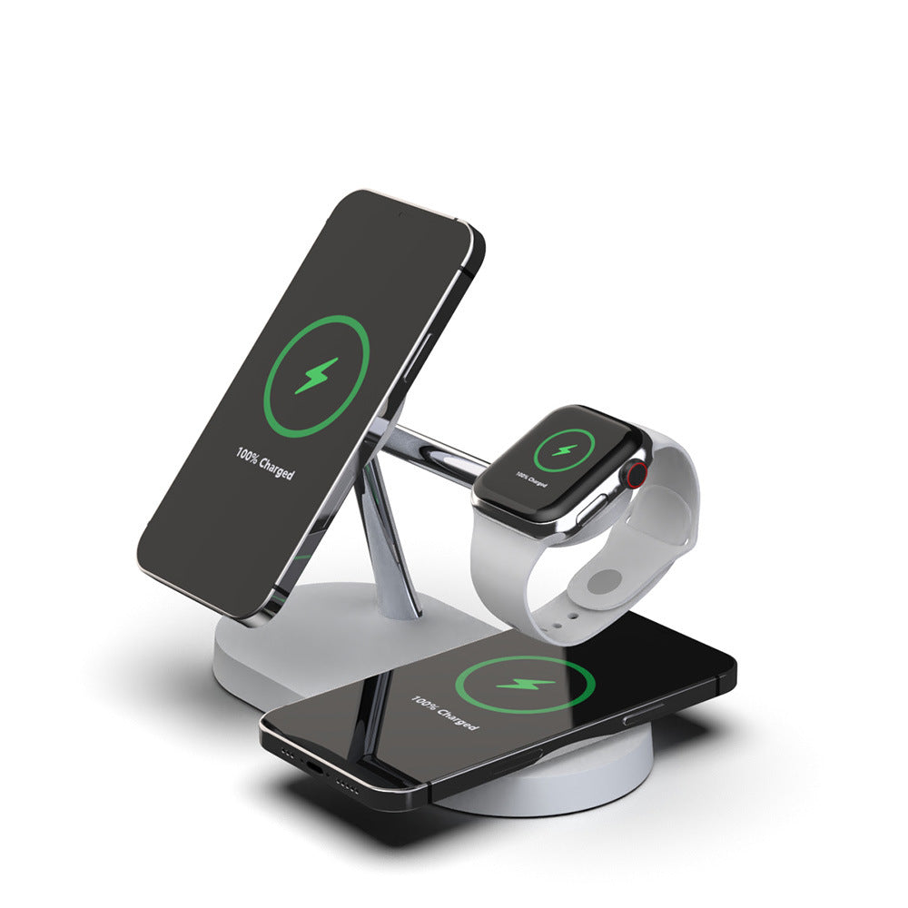 Multifunctional Five-In-One Magnetic Wireless Charging Watch Headset Desktop Mobile Phone Holder Charger 15W Fast Charge by Ricaloux