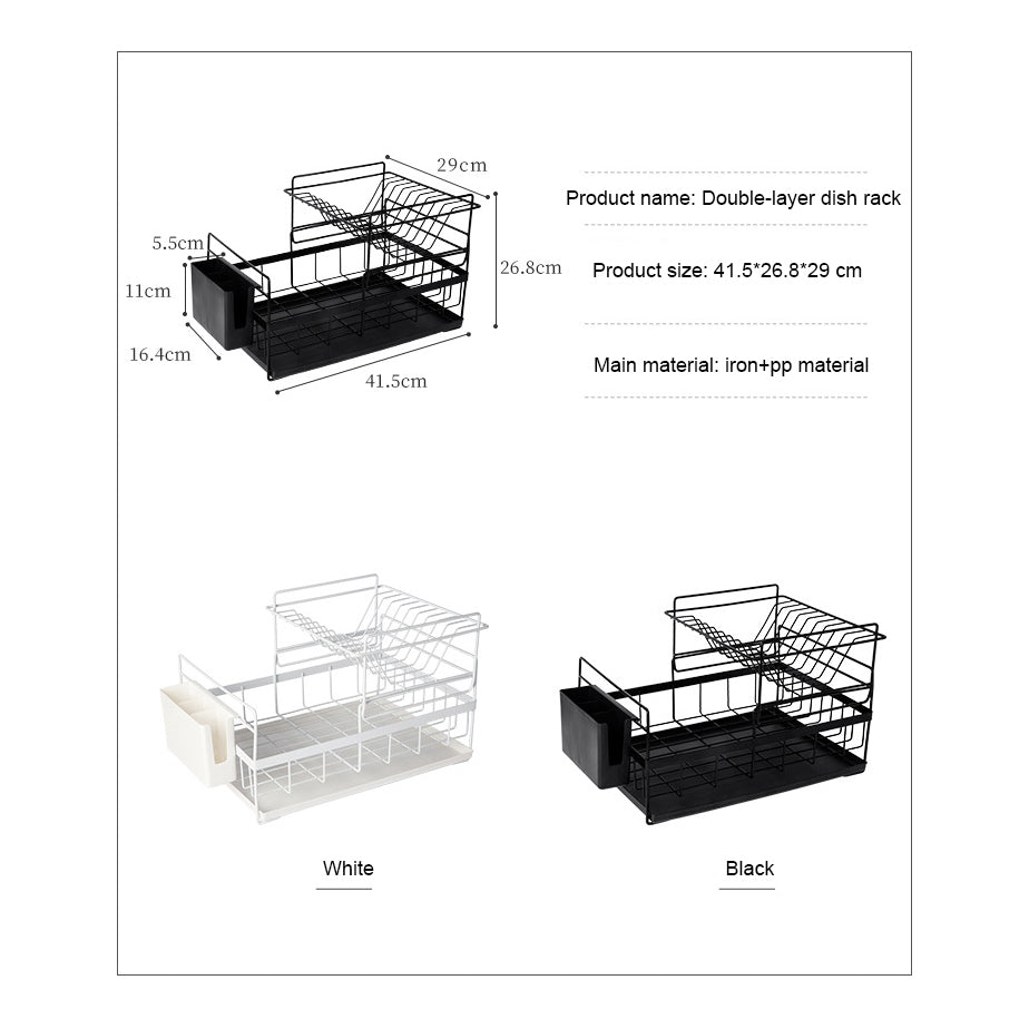 wholesale sink draining double tier metal wire kitchen dish storage rack for kitchen - RICALOUX