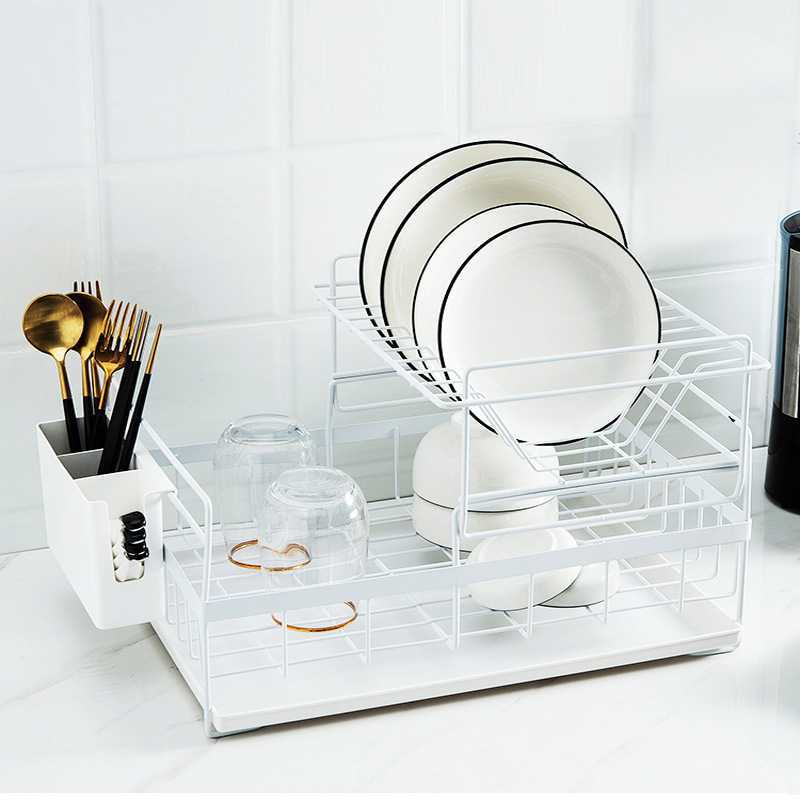 wholesale sink draining double tier metal wire kitchen dish storage rack for kitchen - RICALOUX
