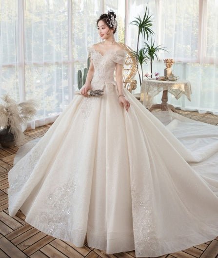 One-Shoulder Main Wedding Dress New Temperament Forest Super Fairy Dream Little Bride Han Trailing Starry Sky - RICALOUX