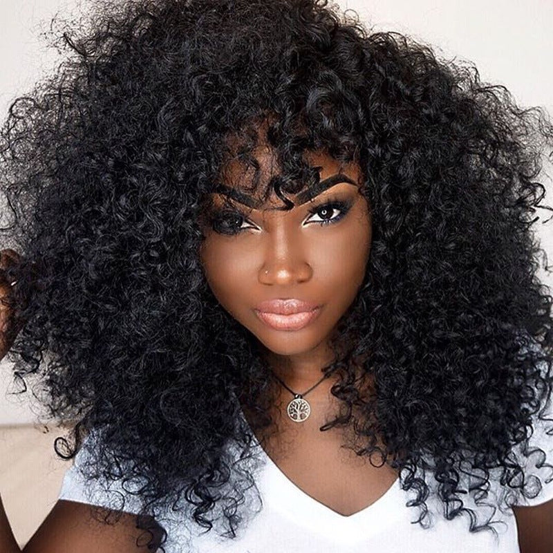 European And American Wigs, African Curly Hair Female Wigs, Fluffy Curly Bangs, Long Curly Hair Wigs – Premium 0 | RICALOUX