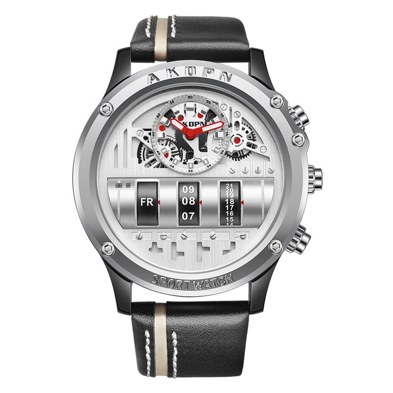 Uniquex Men Wrist Watches Leather Black Silver Creative by Ricaloux