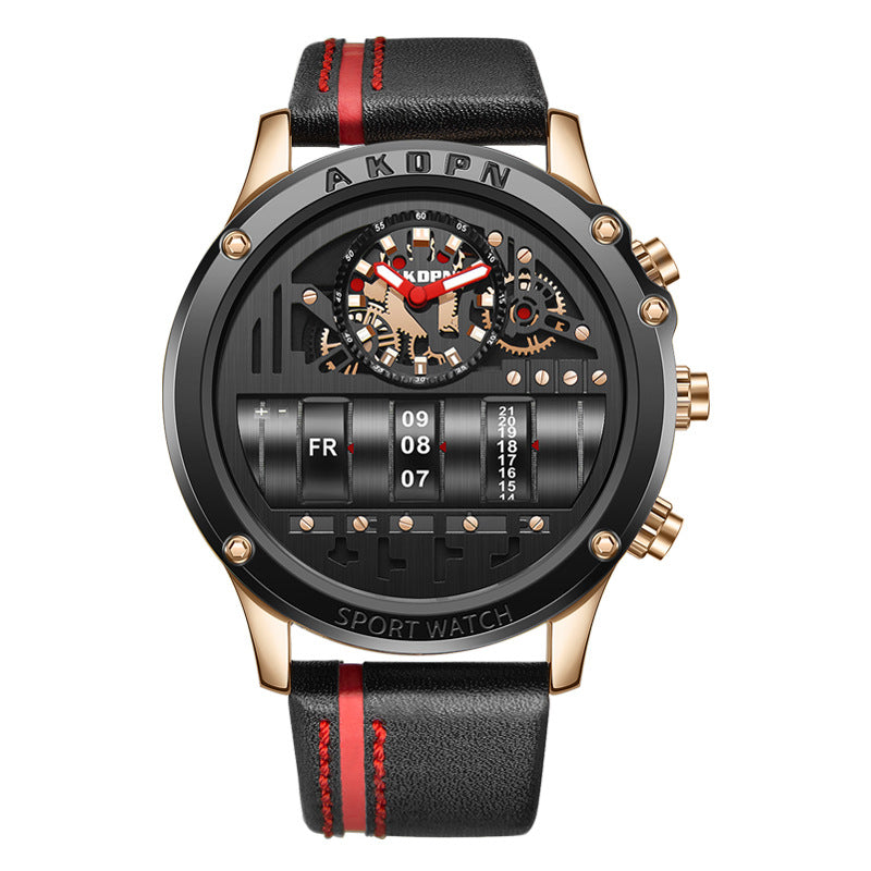 Uniquex Men Wrist Watches Leather Black Silver Creative by Ricaloux