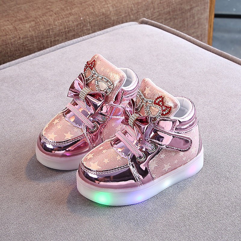 Girls Stars Printed Light Board Shoes Girls Rhinestone Zhongbang LED Light Up Shoes - RICALOUX