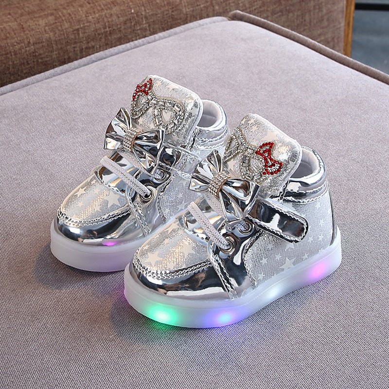 Girls Stars Printed Light Board Shoes Girls Rhinestone Zhongbang LED Light Up Shoes - RICALOUX