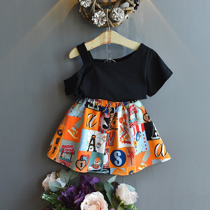 Summer Children's Clothing Korean Fashion Flower Lotus Leaf Collar Shirt Skirt Little Girl Clothing Suit Purple Children's Clothing - RICALOUX