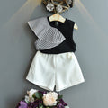 Summer Children's Clothing Korean Fashion Flower Lotus Leaf Collar Shirt Skirt Little Girl Clothing Suit Purple Children's Clothing - RICALOUX