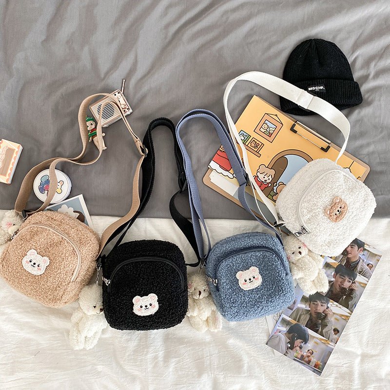 Women Plush Mobile Phone Bag Girls Small Shoulder Bag - RICALOUX