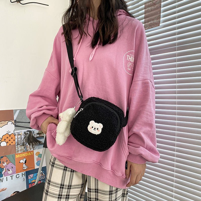 Women Plush Mobile Phone Bag Girls Small Shoulder Bag - RICALOUX