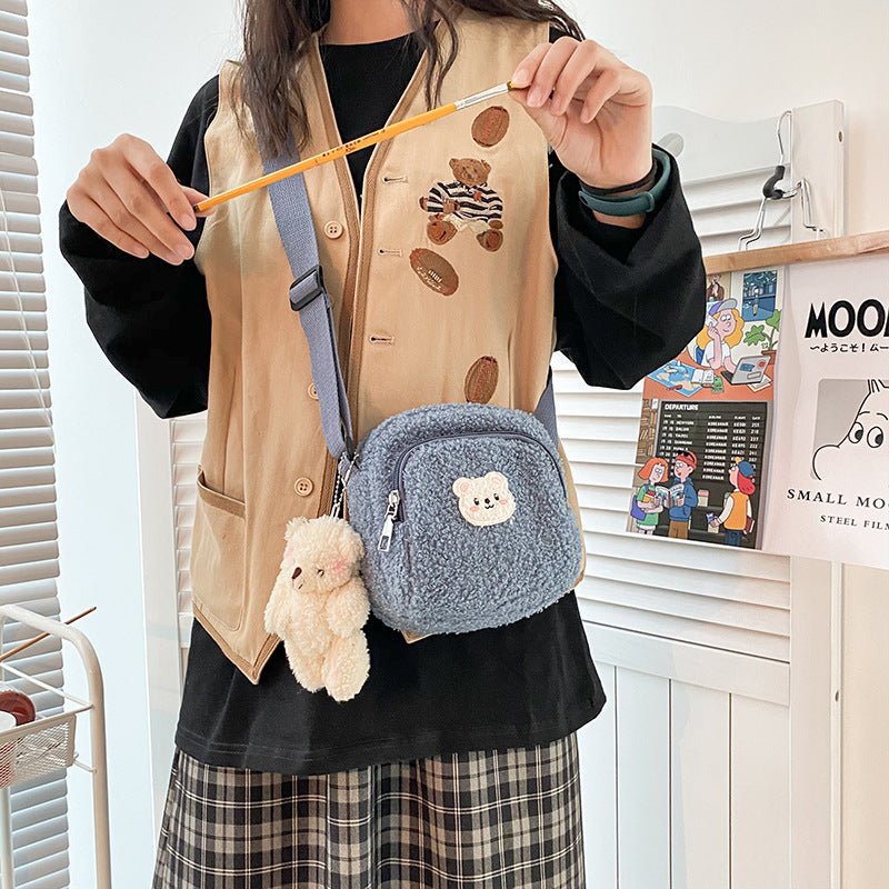 Women Plush Mobile Phone Bag Girls Small Shoulder Bag - RICALOUX
