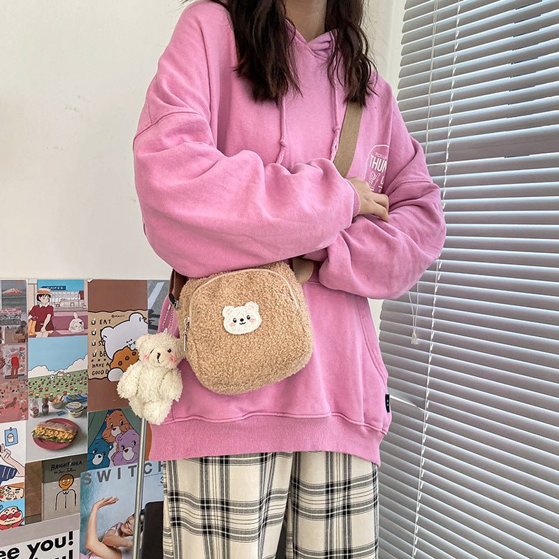 Women Plush Mobile Phone Bag Girls Small Shoulder Bag - RICALOUX