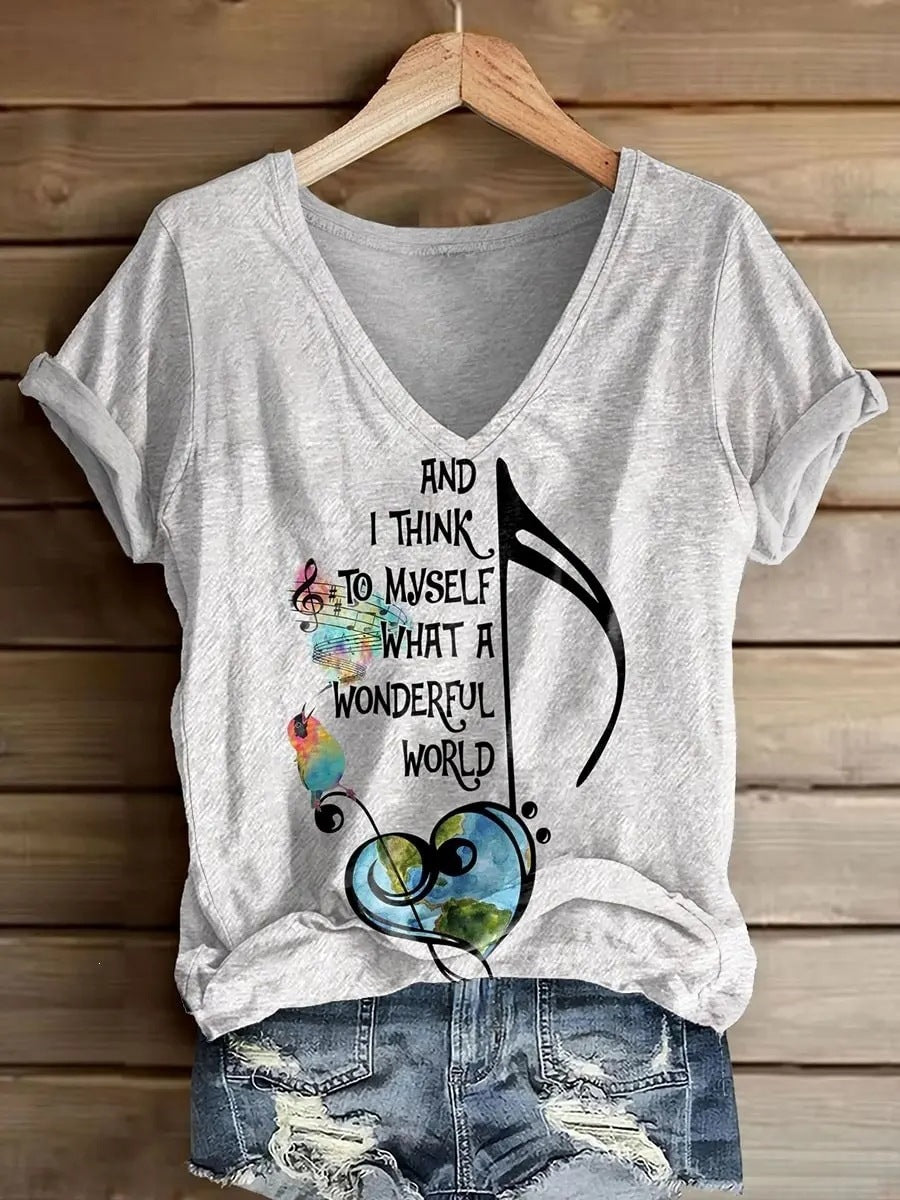 Womens Fashionable Loose-fit Casual V-neck Short-sleeve Top by Ricaloux