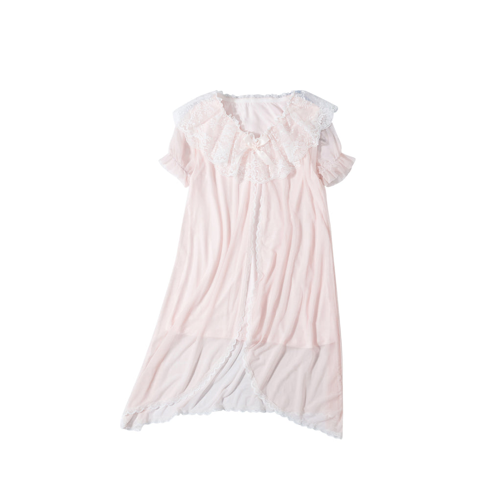 Girls Summer Short-sleeved Nightdress, Little Girl, Cotton Lace, Princess Style, Children's Home Clothes, Big Children's Baby Pajamas - RICALOUX