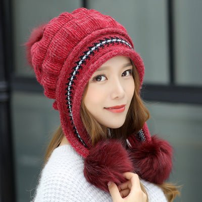 Cozy Knit Fleece-Feel Beanie With Ear Flaps & Pompom Warm Winter Hat For Women Perfect For Skiing & Outdoor Activities - RICALOUX