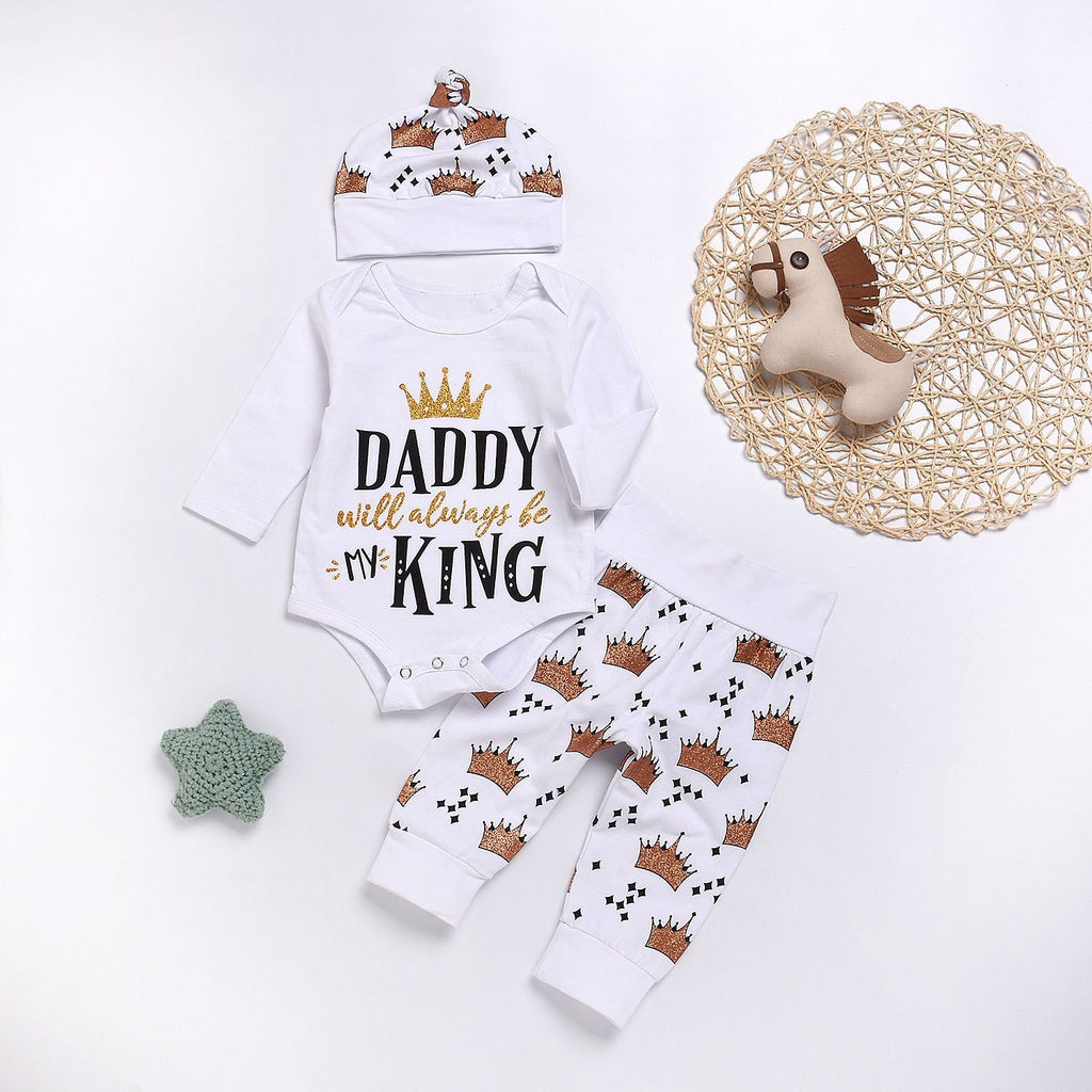 New Baby boys Clothing Set Tops Romper +Crown Pants - RICALOUX