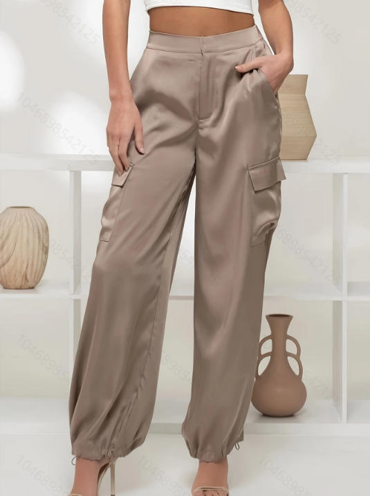 Western-style Womens Satin Cargo Pants by Ricaloux