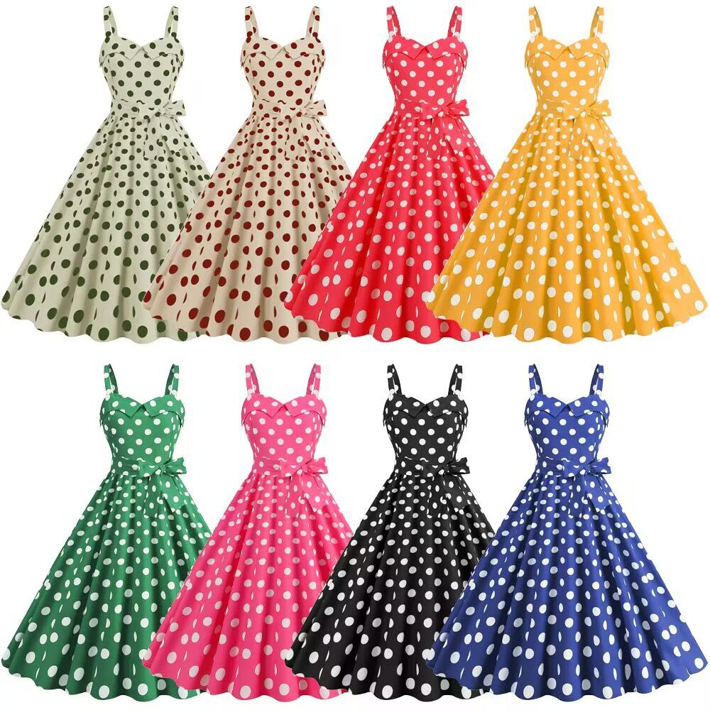Polka-dot Print Vintage Swing Dress by Ricaloux