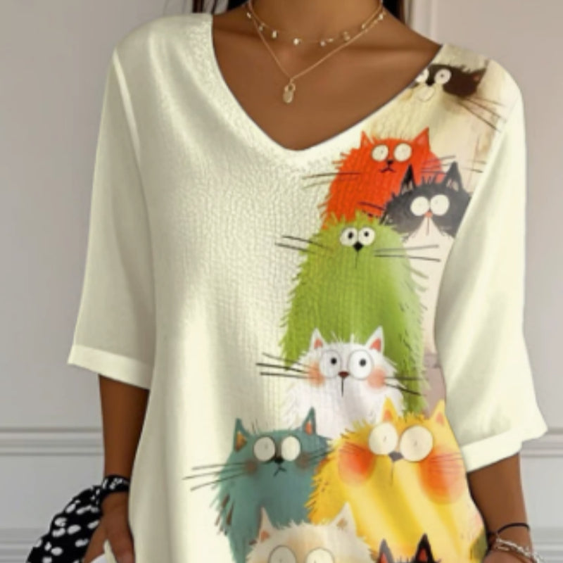 Lady European-style Fashionable Floral V-neck Blouse by Ricaloux