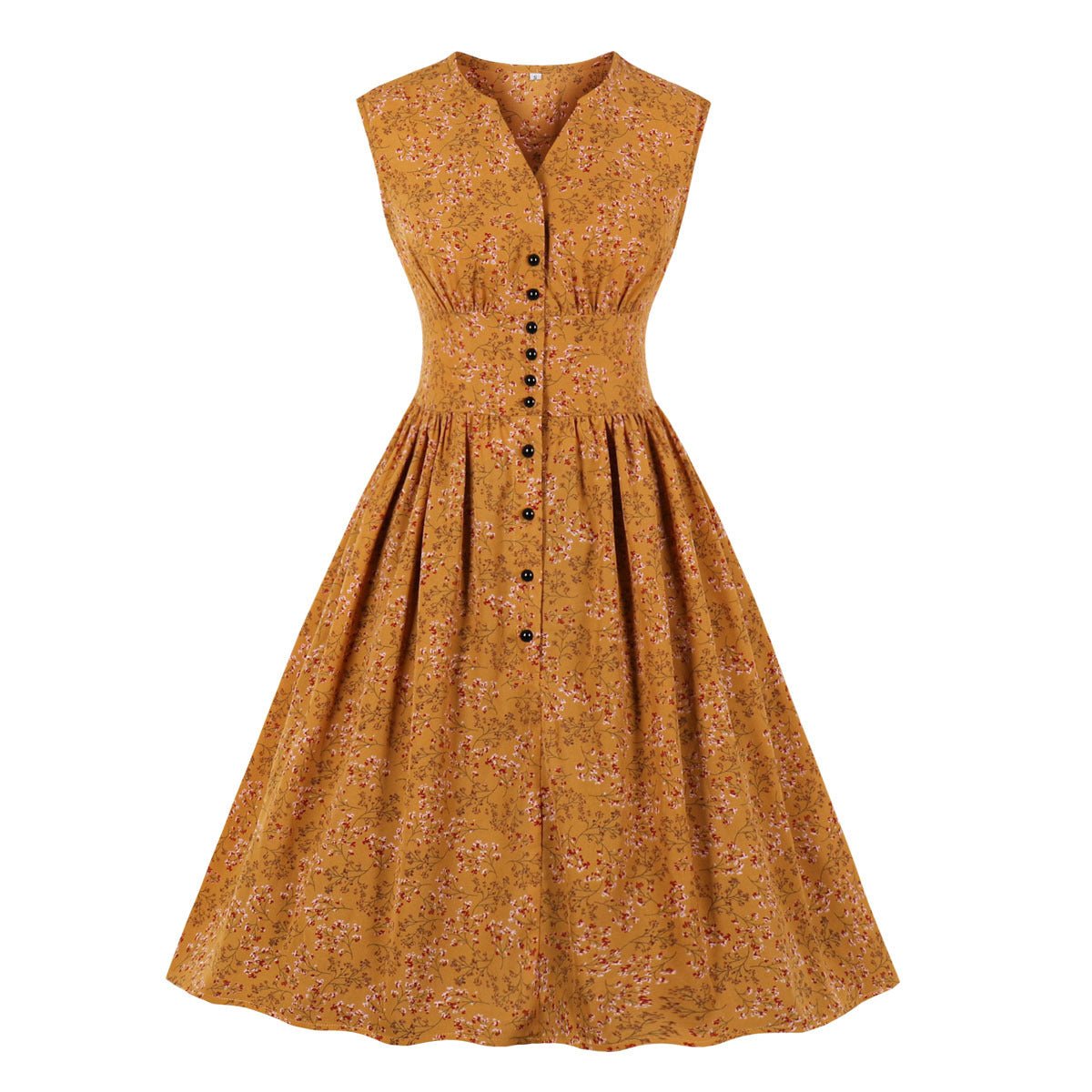 Women's long sleeveless retro floral dress - RICALOUX