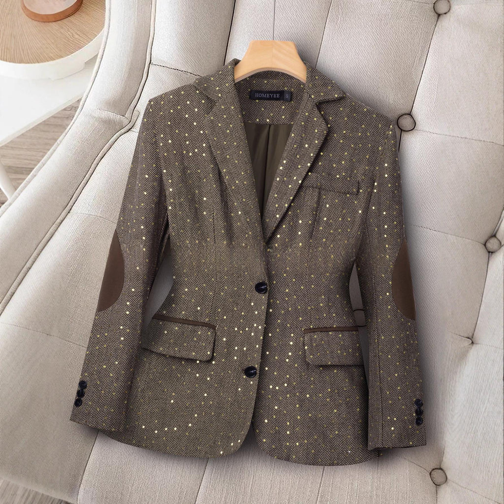Womens Long-Sleeve Color-Block Suit With Spring And Autumn Geometric Patterns by Ricaloux