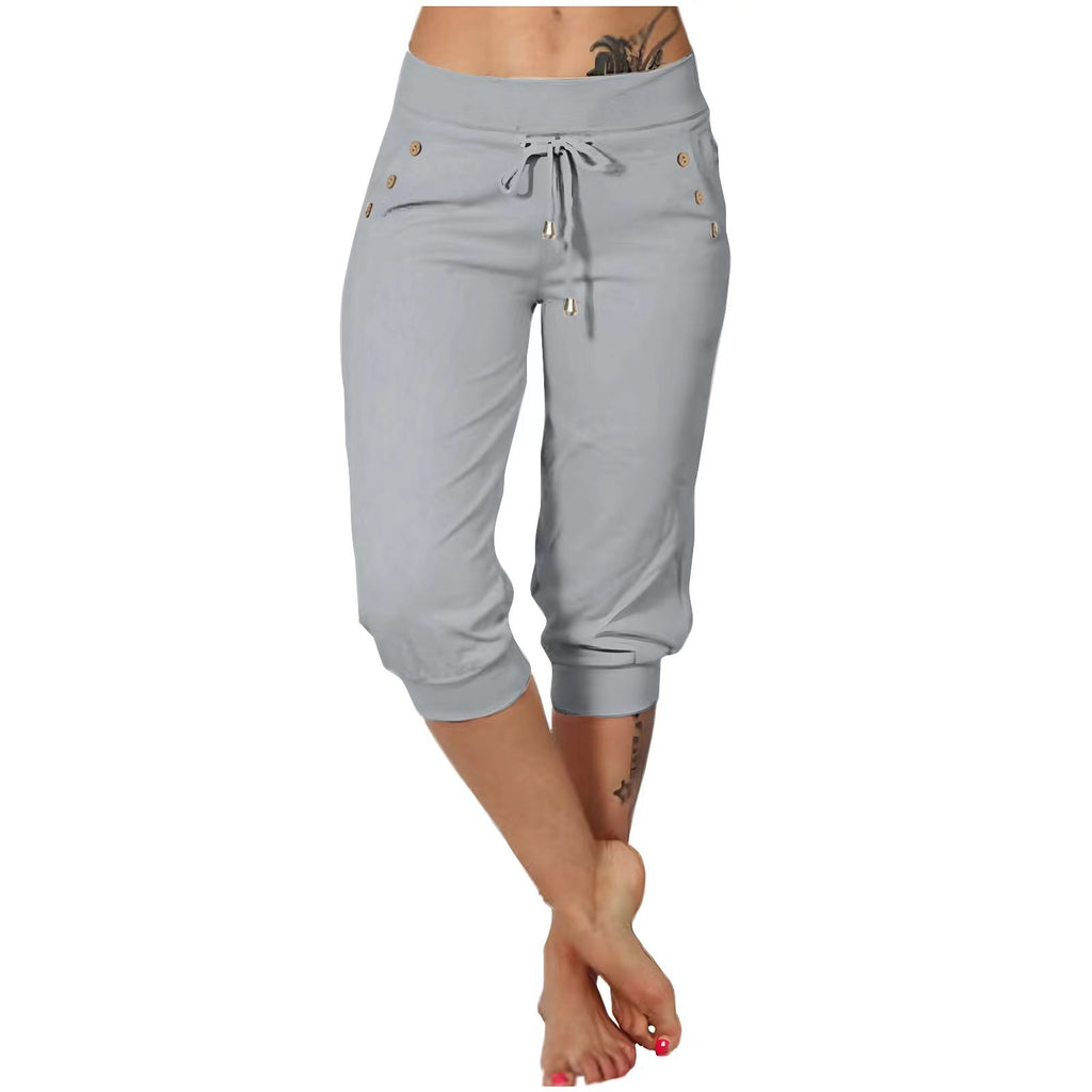 Tight-fitting High-waisted Drawstring-pocket Sweatpants by Ricaloux