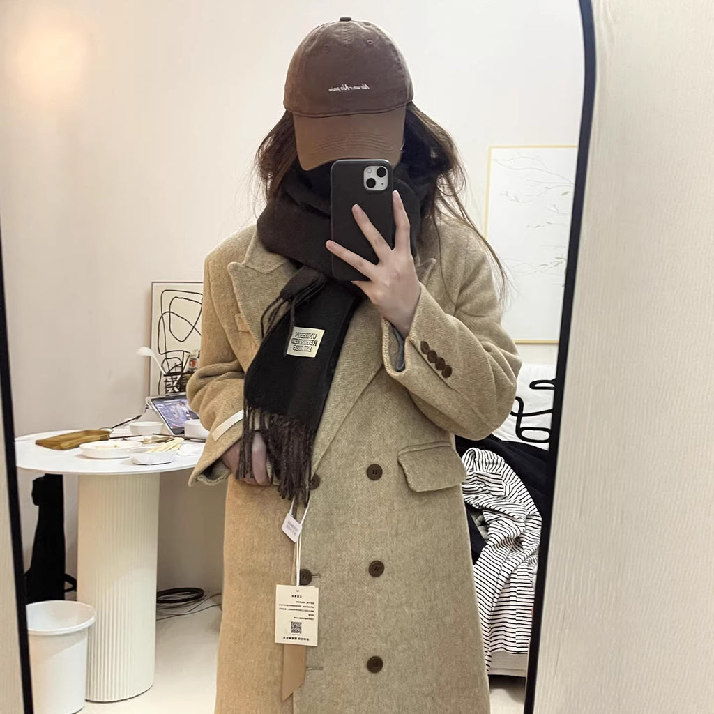 Womens Elegant Korean-Style Wool Coat by Ricaloux