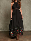 Vintage Elegant Halterneck Embroidered Print Dress For Women by Ricaloux