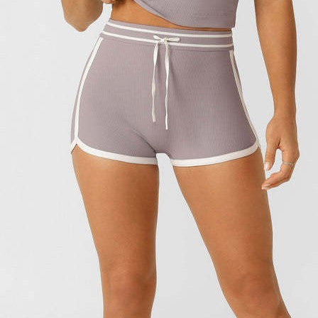 Color-block Nude-effect High-waisted Yoga Shorts For Women by Ricaloux