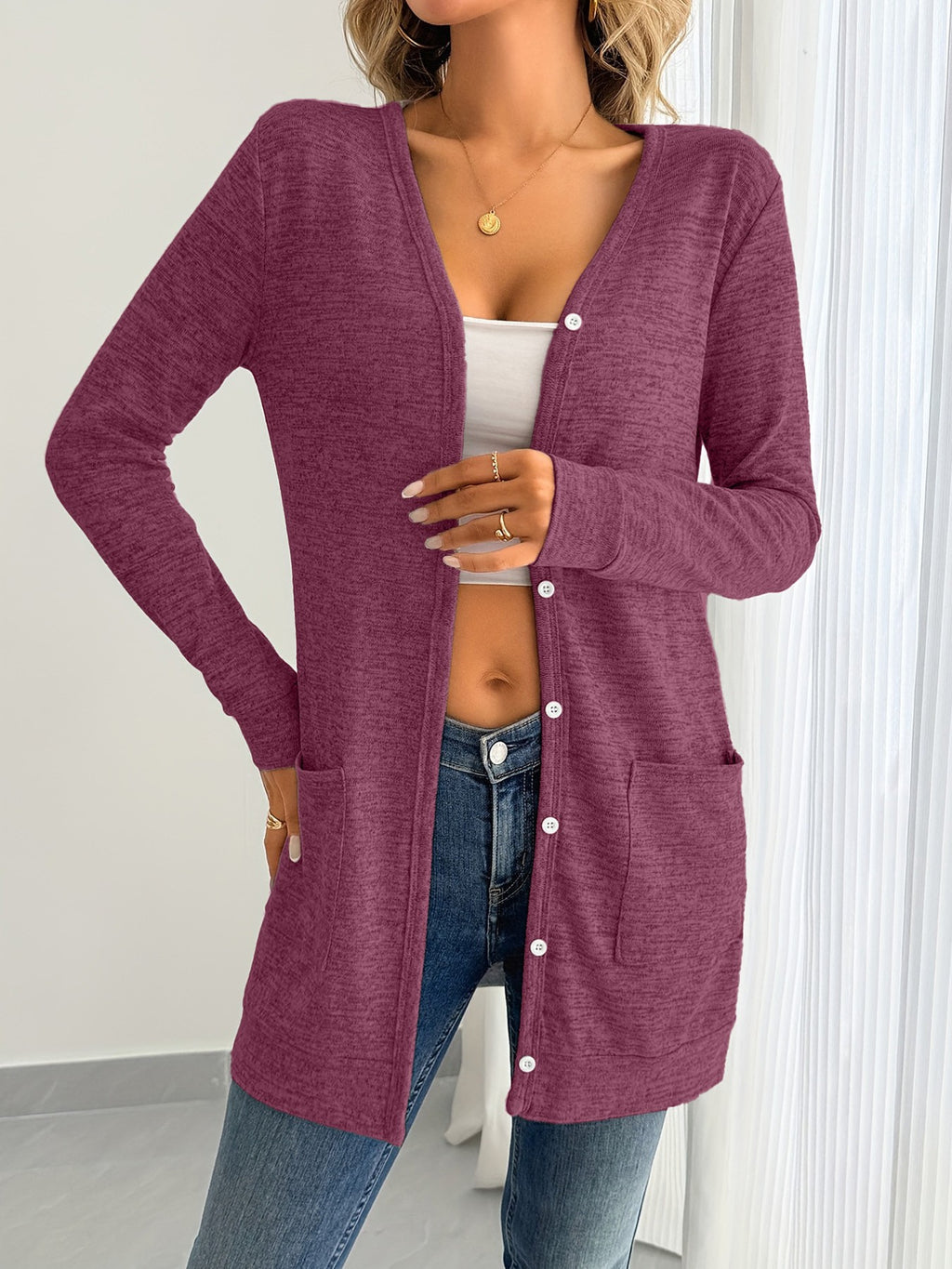 Solid-color Loose-fitting Long-sleeve Cardigan With Pockets – Premium 0 | RICALOUX