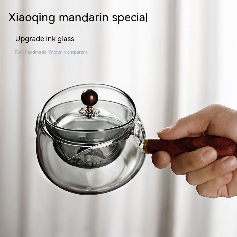 Semi-automatic Rotary Heat-resistant Glass Teapot Lazy Tea Making With Infuser And Wooden Handle Office Home Accessories Kitchen Gadgets by Ricaloux