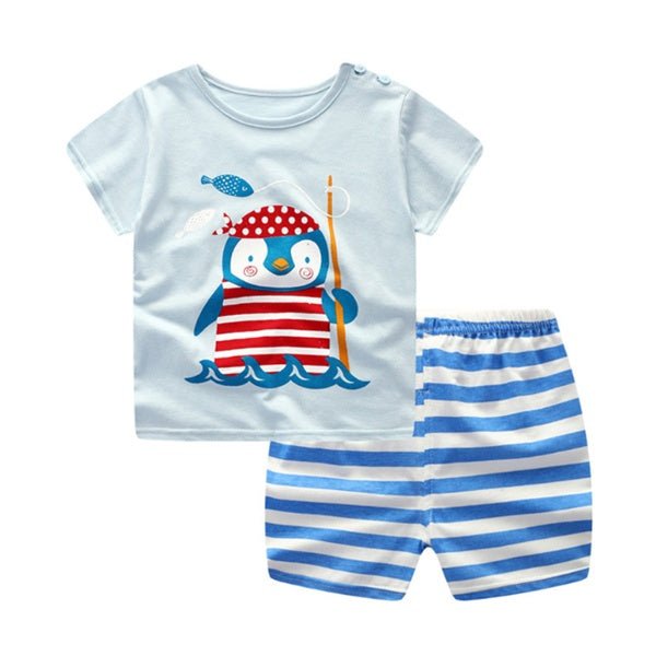 Cartoon Clothing Baby Boy Summer Clothes T-shirt Baby Girl Casual Clothing Sets - RICALOUX