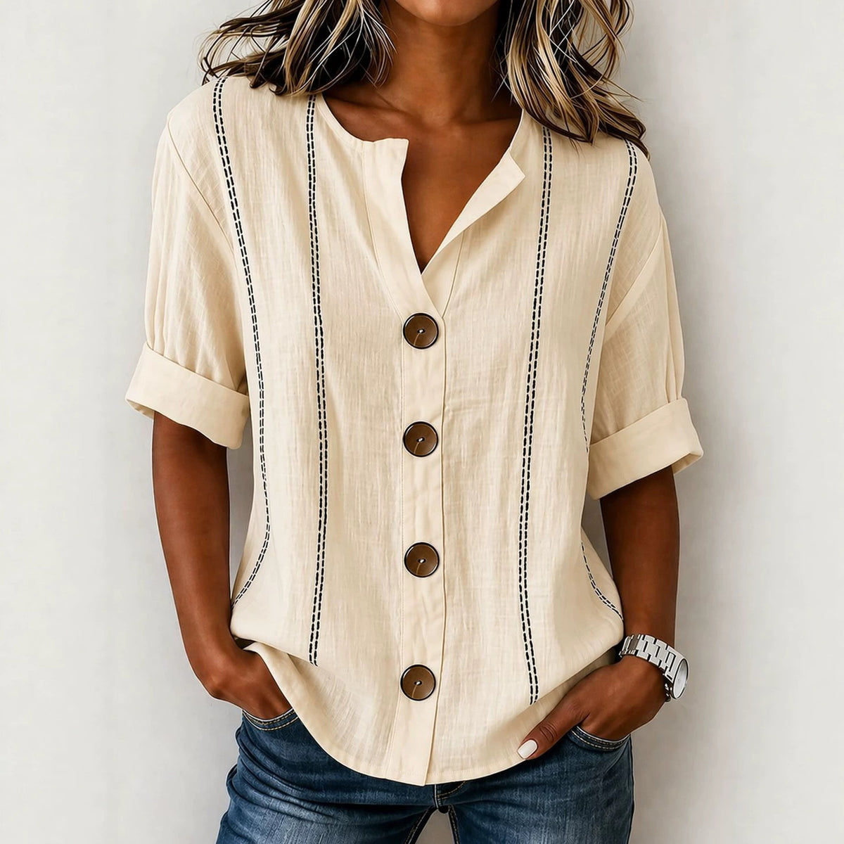 Summer Striped Button-up Blouse For Women by Ricaloux