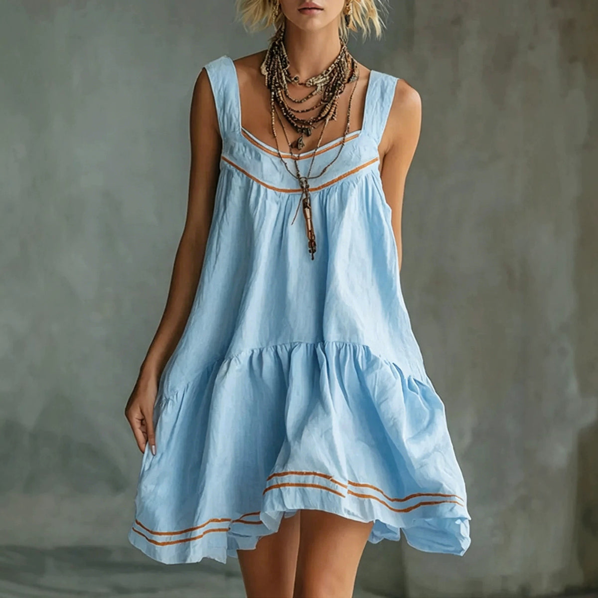 New Retro Casual Chic Embossed Comfortable Solid-color Cotton-linen Mini Slip Dress – Premium 0 | RICALOUX
