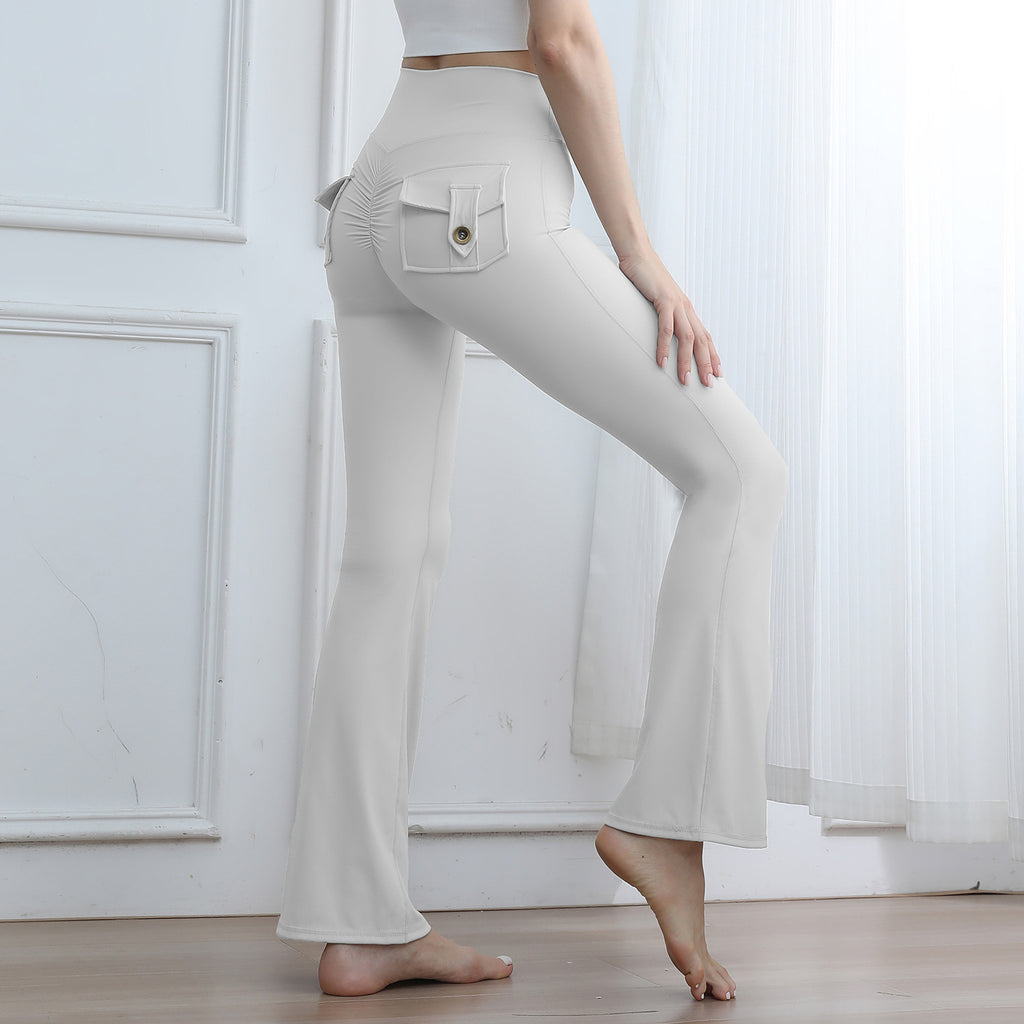 Women's High-Waisted Cargo Pocket Peach Butt Yoga Pants For Autumn And Winter, European & American Style, Stretchy Lifting Butt Quick-Dry Athletic Leggings For Running And Fitness by Ricaloux